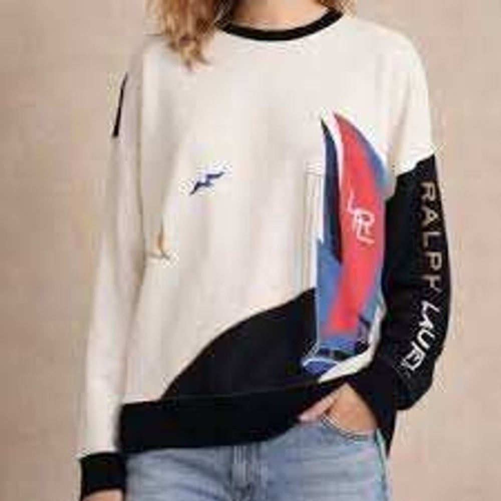 Lauren Ralph Lauren Black Label Womens Nautical Sailboat Sweatshirt Black S